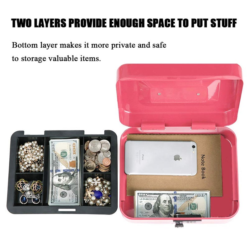 Jssmst Large Cash Box with Combination Lock - Durable Metal Cash Box with Money Tray Pink (9.8 x 7.9 x 3.5), SM-CB07004L, SM-CB014 - Image 2